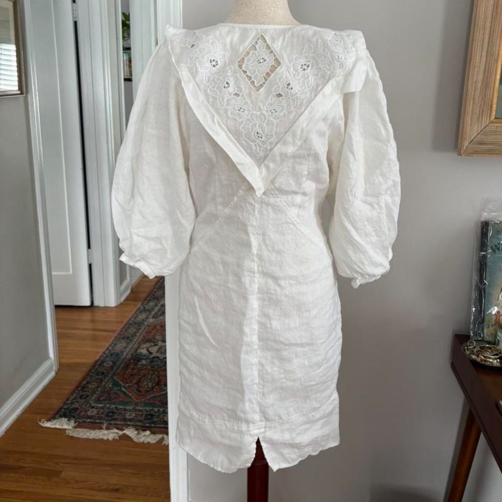 Isabel Marant White Embroidered Linen Long-Sleeve Dress